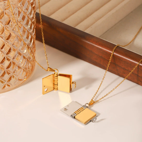 Wholesale Pendant Necklace Stainless Steel Titanium Steel Geometric Love Book Style Electroplated Women's