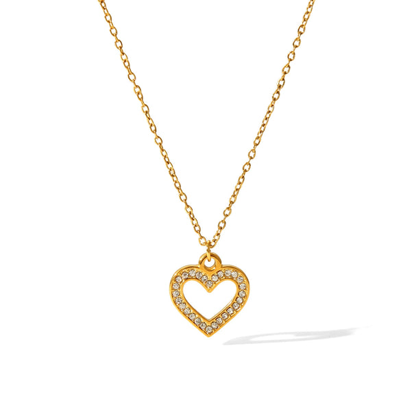 Wholesale Pendant Necklace Stainless Steel Titanium Steel Hollow Love Inlaid Zircon Geometric Electroplating Women's Light Luxury Allmatch