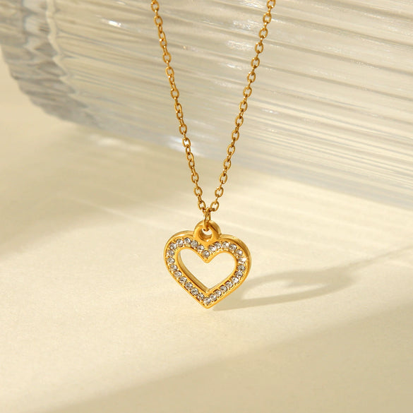 Wholesale Pendant Necklace Stainless Steel Titanium Steel Hollow Love Inlaid Zircon Geometric Electroplating Women's Light Luxury Allmatch