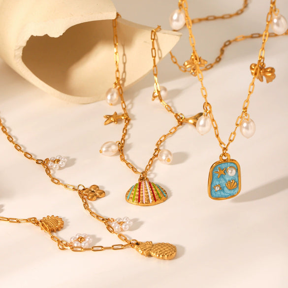 Wholesale Pendant Necklace Stainless Steel Titanium Steel Ocean Style Animal Zodiac Fruit Flower Bow Geometric Electroplating