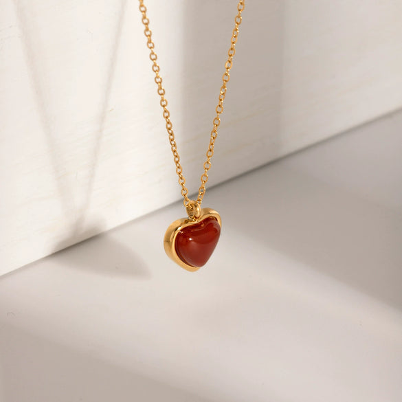 Wholesale Pendant Necklace Stainless Steel Titanium Steel Red Agate Heart Shaped Electroplated For Women