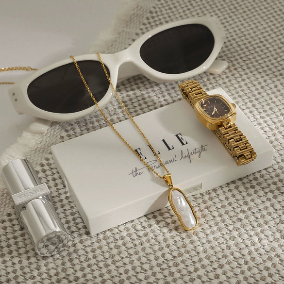 Wholesale Pendant Necklace Stainless Steel Titanium Steel Resin Pearl Geometric Electroplating Light Luxury Style For Women