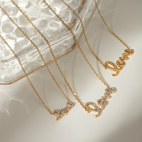 Wholesale Pendant Necklace Stainless Steel Titanium Steel Rhinestone Love Letter Geometric Electroplating For Women