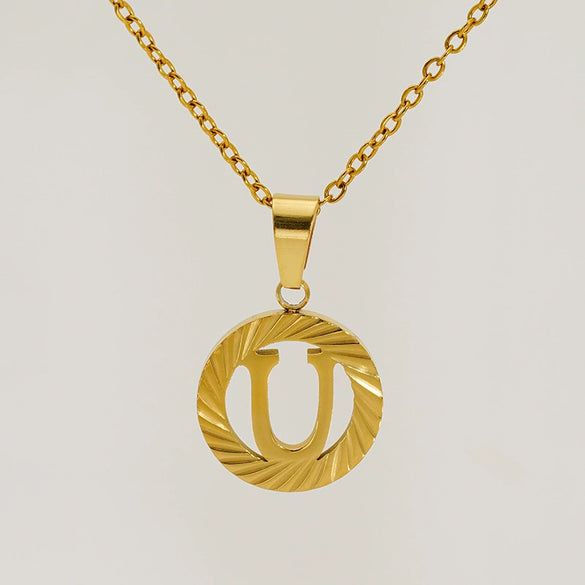 Wholesale Pendant Necklace Stainless Steel Titanium Steel Round Letter Pattern Electroplated Unisex