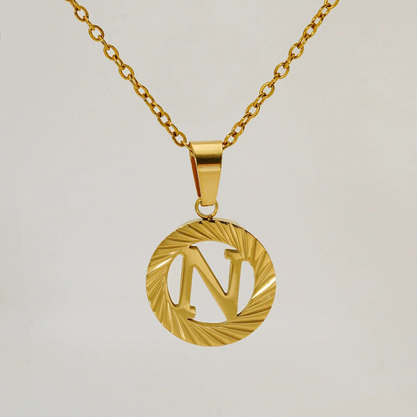 Wholesale Pendant Necklace Stainless Steel Titanium Steel Round Letter Pattern Electroplated Unisex