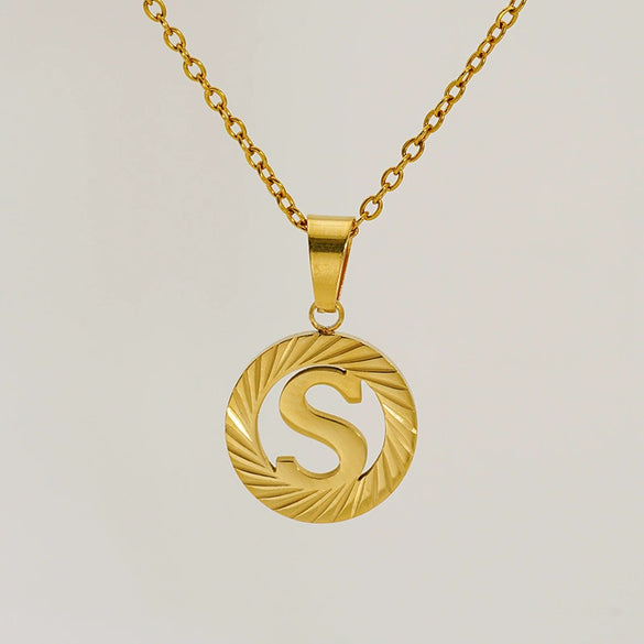 Wholesale Pendant Necklace Stainless Steel Titanium Steel Round Letter Pattern Electroplated Unisex