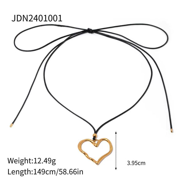 Wholesale Pendant Necklace Stainless Steel Wax Rope Pleated Line Heart Shape Love Design Electroplating