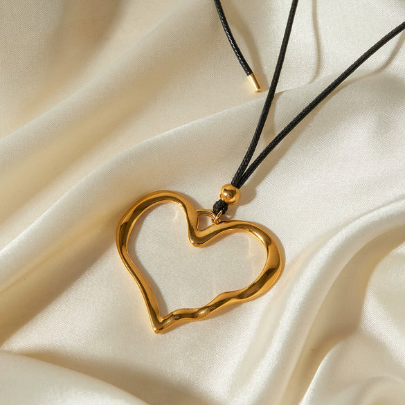 Wholesale Pendant Necklace Stainless Steel Wax Rope Pleated Line Heart Shape Love Design Electroplating