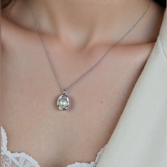 Wholesale Pendant Necklace 925 Sterling Silver Natural Gem Freshwater Pearl Geometric U Shaped 18K Gold Plated For Women