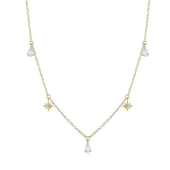 Wholesale Pendant Necklace 925 Sterling Silver Water Drop Octagonal Star Flower Electroplated For Women