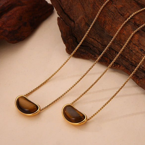 Wholesale Pendant Necklace Tiger's Eye Titanium Steel Retro Geometric Electroplating Women's
