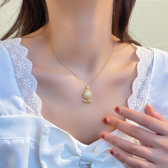 Wholesale Pendant Necklace Titanium Steel Copper Flower Electroplating Women's