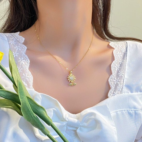 Wholesale Pendant Necklace Titanium Steel Copper Flower Electroplating Women's
