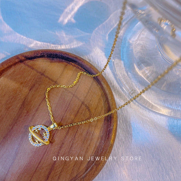 Wholesale Pendant Necklace Titanium Steel Copper Star Smiley Face Small Planet Electroplated For Women
