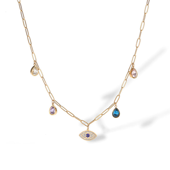 Wholesale Pendant Necklace Titanium Steel Geometric Simple Zircon Water Drop Devil's Eye Women's Fashion Highend Versatile