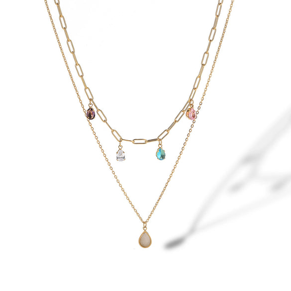 Wholesale Pendant Necklace Titanium Steel Geometric Simple Zircon Water Drop Devil's Eye Women's Fashion Highend Versatile