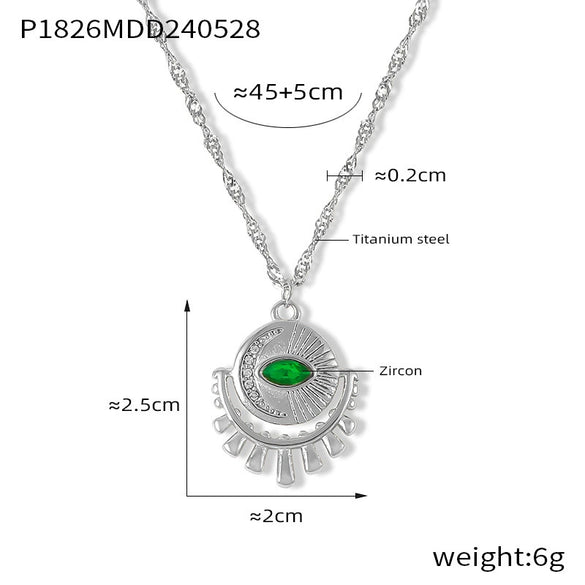 Wholesale Pendant Necklace 316L Stainless Steel Gold Plated Geometric Round Inlaid Zircon Eye Design