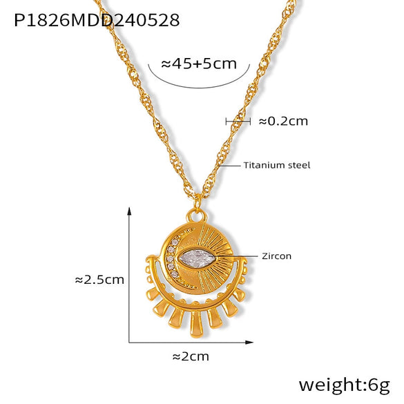 Wholesale Pendant Necklace 316L Stainless Steel Gold Plated Geometric Round Inlaid Zircon Eye Design