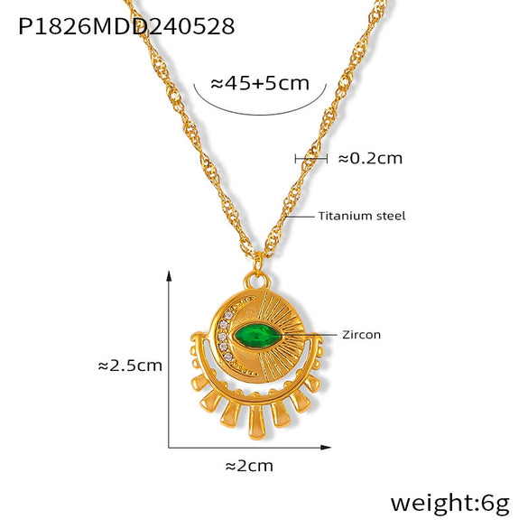 Wholesale Pendant Necklace 316L Stainless Steel Gold Plated Geometric Round Inlaid Zircon Eye Design