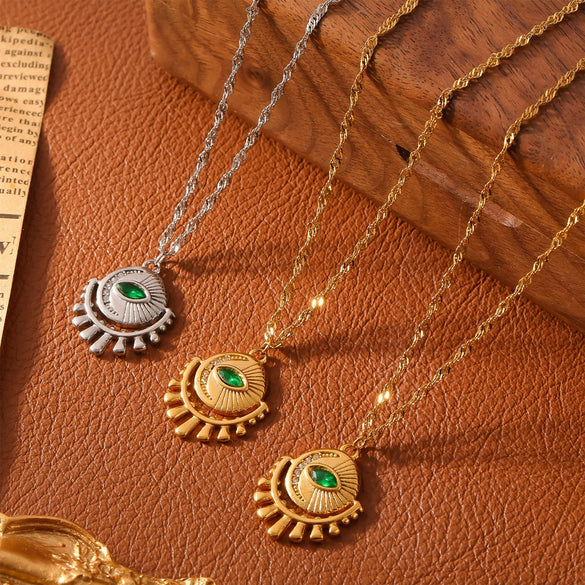 Wholesale Pendant Necklace 316L Stainless Steel Gold Plated Geometric Round Inlaid Zircon Eye Design