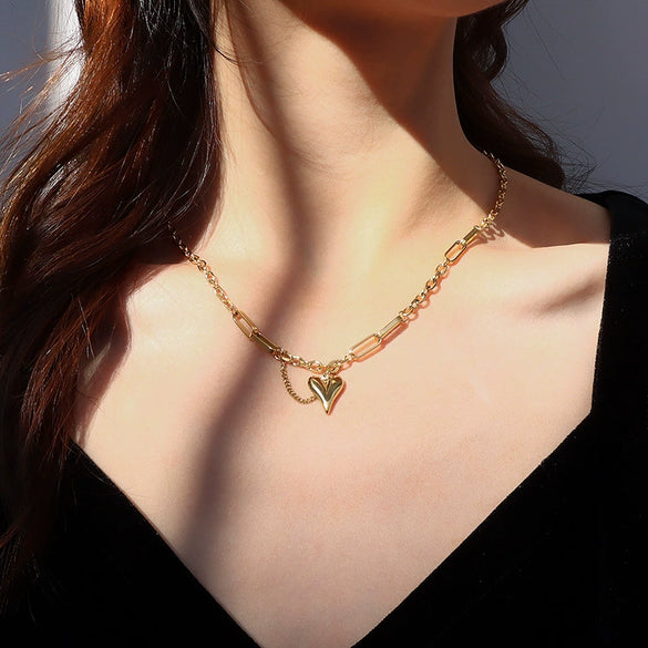 Wholesale Pendant Necklace 316L Stainless Steel Heart Shape Electroplating Simple Style For Women