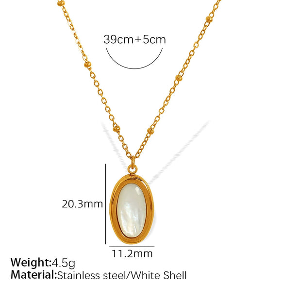 Wholesale Pendant Necklace 316L Stainless Steel Oval White Shell Geometric Simple Electroplating Design For Women