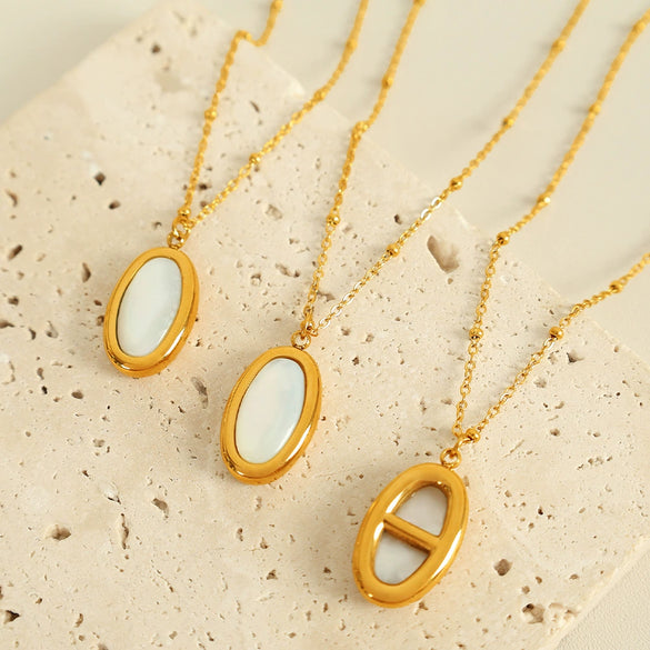 Wholesale Pendant Necklace 316L Stainless Steel Oval White Shell Geometric Simple Electroplating Design For Women