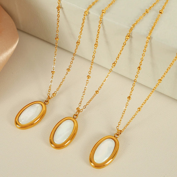 Wholesale Pendant Necklace 316L Stainless Steel Oval White Shell Geometric Simple Electroplating Design For Women