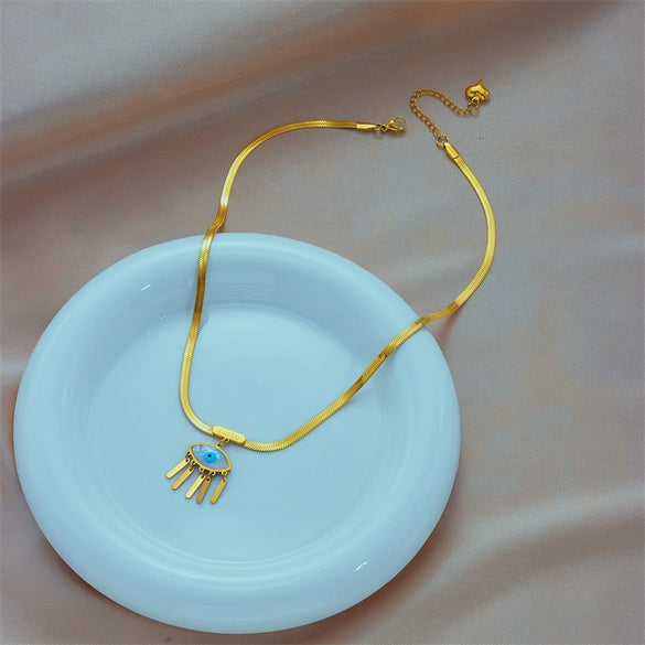 Wholesale Pendant Necklace Titanium Steel Snake Bone Chain Geometric Blue Eye Tassel Electroplated For Women