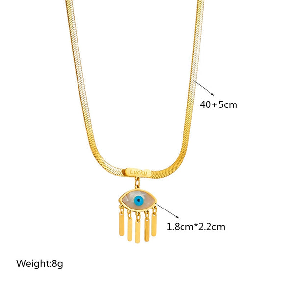 Wholesale Pendant Necklace Titanium Steel Snake Bone Chain Geometric Blue Eye Tassel Electroplated For Women