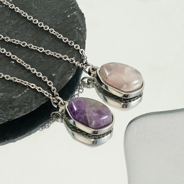 Wholesale Pendant Necklace Titanium Steel Stainless Steel Natural Stone Geometric Electroplated 18K Gold Clavicle Chain For Women