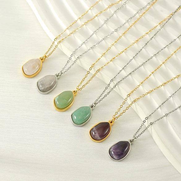 Wholesale Pendant Necklace Titanium Steel Stainless Steel Natural Stone Geometric Electroplated 18K Gold Clavicle Chain For Women