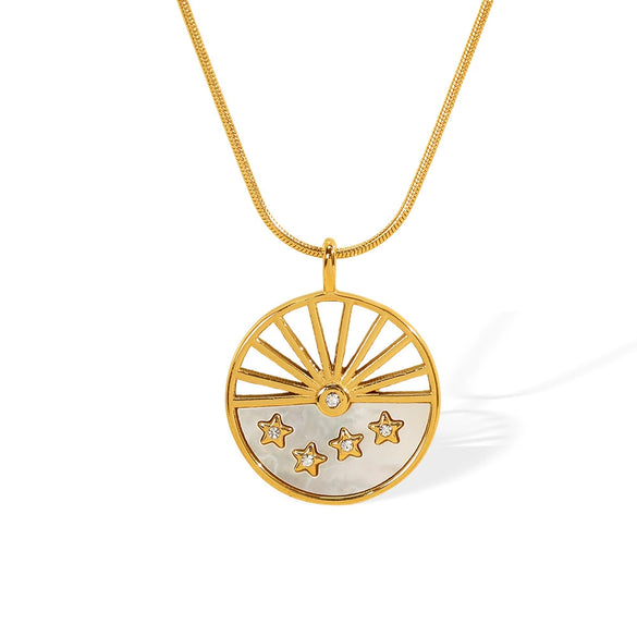 Wholesale Pendant Necklace 316L Stainless Steel Star Pattern 18K Gold Plated For Women