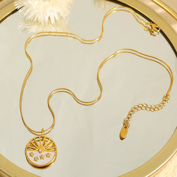 Wholesale Pendant Necklace 316L Stainless Steel Star Pattern 18K Gold Plated For Women