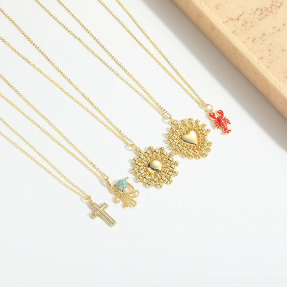 Wholesale Pendant Necklace Women Starfish Shape Copper Mixed Gemstone Setting Geometric Pattern Electroplating