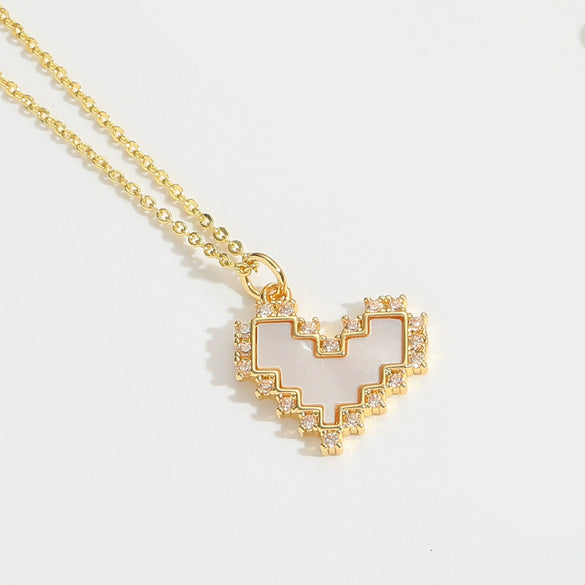 Wholesale Pendant Necklace Women's Copper Heartshaped Geometric Style Electroplating Mixed Gemstone Setting O Chain