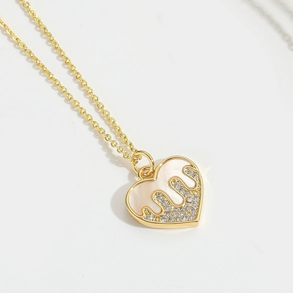 Wholesale Pendant Necklace Women's Copper Heartshaped Geometric Style Electroplating Mixed Gemstone Setting O Chain