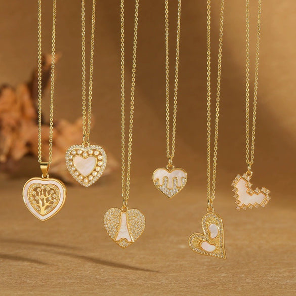 Wholesale Pendant Necklace Women's Copper Heartshaped Geometric Style Electroplating Mixed Gemstone Setting O Chain