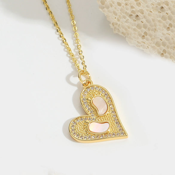 Wholesale Pendant Necklace Women's Copper Heartshaped Geometric Style Electroplating Mixed Gemstone Setting O Chain
