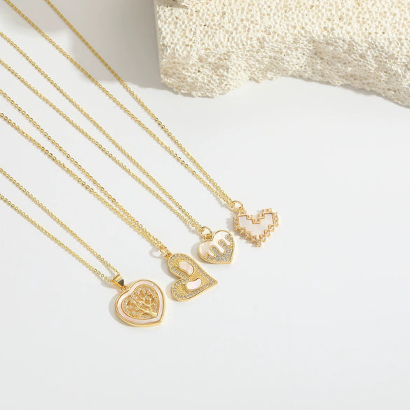 Wholesale Pendant Necklace Women's Copper Heartshaped Geometric Style Electroplating Mixed Gemstone Setting O Chain