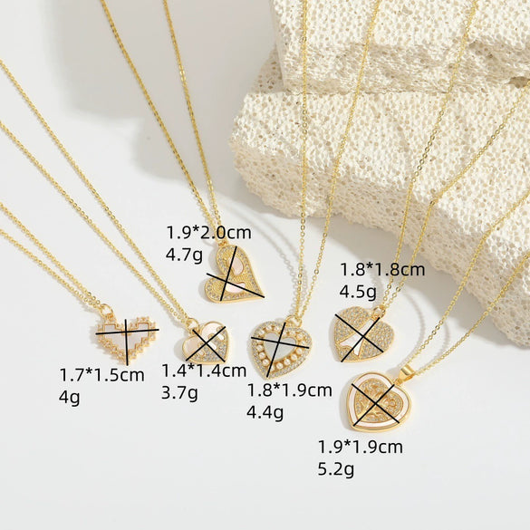 Wholesale Pendant Necklace Women's Copper Heartshaped Geometric Style Electroplating Mixed Gemstone Setting O Chain