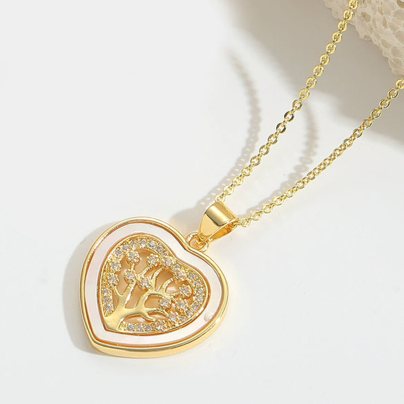 Wholesale Pendant Necklace Women's Copper Heartshaped Geometric Style Electroplating Mixed Gemstone Setting O Chain