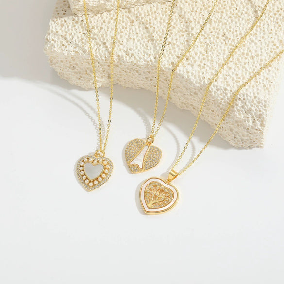 Wholesale Pendant Necklace Women's Copper Heartshaped Geometric Style Electroplating Mixed Gemstone Setting O Chain