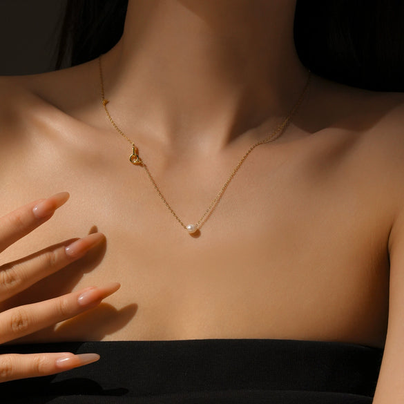 Wholesale Pendant Necklace Women's S925 Sterling Silver Pearl Geometric Electroplated Platinum 18K Gold Style