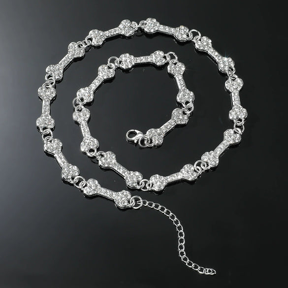 Wholesale Pendant Necklace Zinc Alloy Hiphop Geometric Diamondencrusted Bone Style