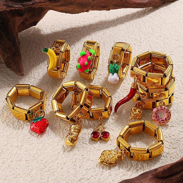 Wholesale Pendant Ring 316L Stainless Steel Gold Plated Geometric Women Old Money Style