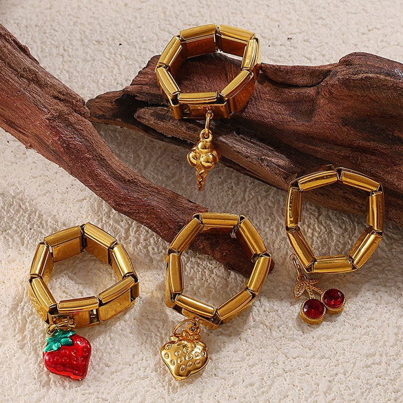 Wholesale Pendant Ring 316L Stainless Steel Gold Plated Geometric Women Old Money Style
