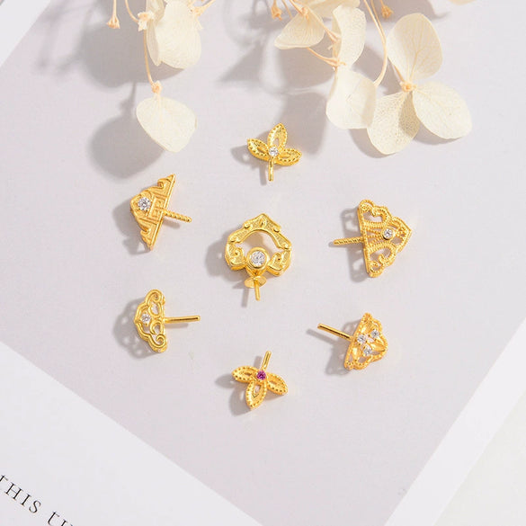 Wholesale Pendant S925 Silver Goldplated Ancient Craft Triangle Pattern Hollow Pearl Buckle Hetian Jade