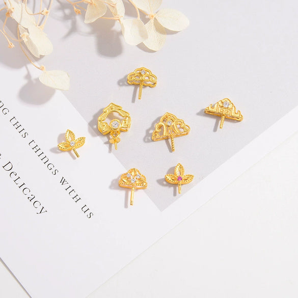 Wholesale Pendant S925 Silver Goldplated Ancient Craft Triangle Pattern Hollow Pearl Buckle Hetian Jade