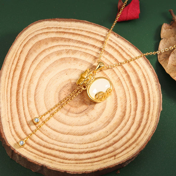 Wholesale Pendant S925 Sterling Silver Gold Plated Natural Hetian Jade Blessbag Design